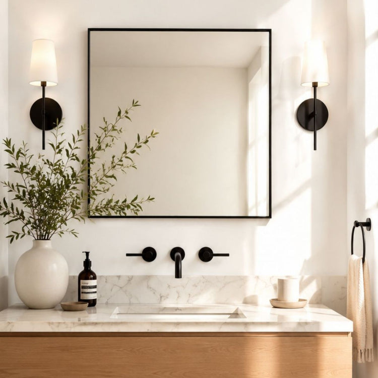 TEHOME Lilan Modern Small Square Bathroom Mirror with Metal Frame in Oil Rubbed Bronze Finish, 24'' x 24'', Single Vanity Front View