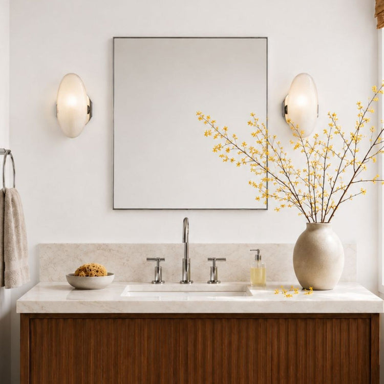TEHOME Lilan Modern Small Square Bathroom Mirror with Metal Frame in Polished Nickel Finish, 24'' x 24'', Single Vanity Front View