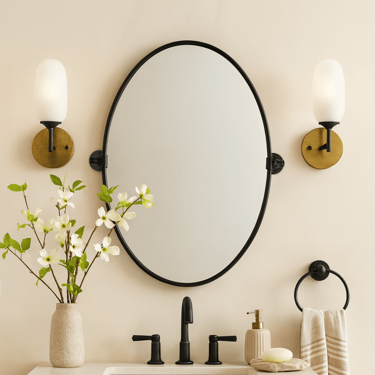 Luecinda Farmhouse Oval Bathroom Pivot Mirrors GC-00318 Black 19x24" TEHOME