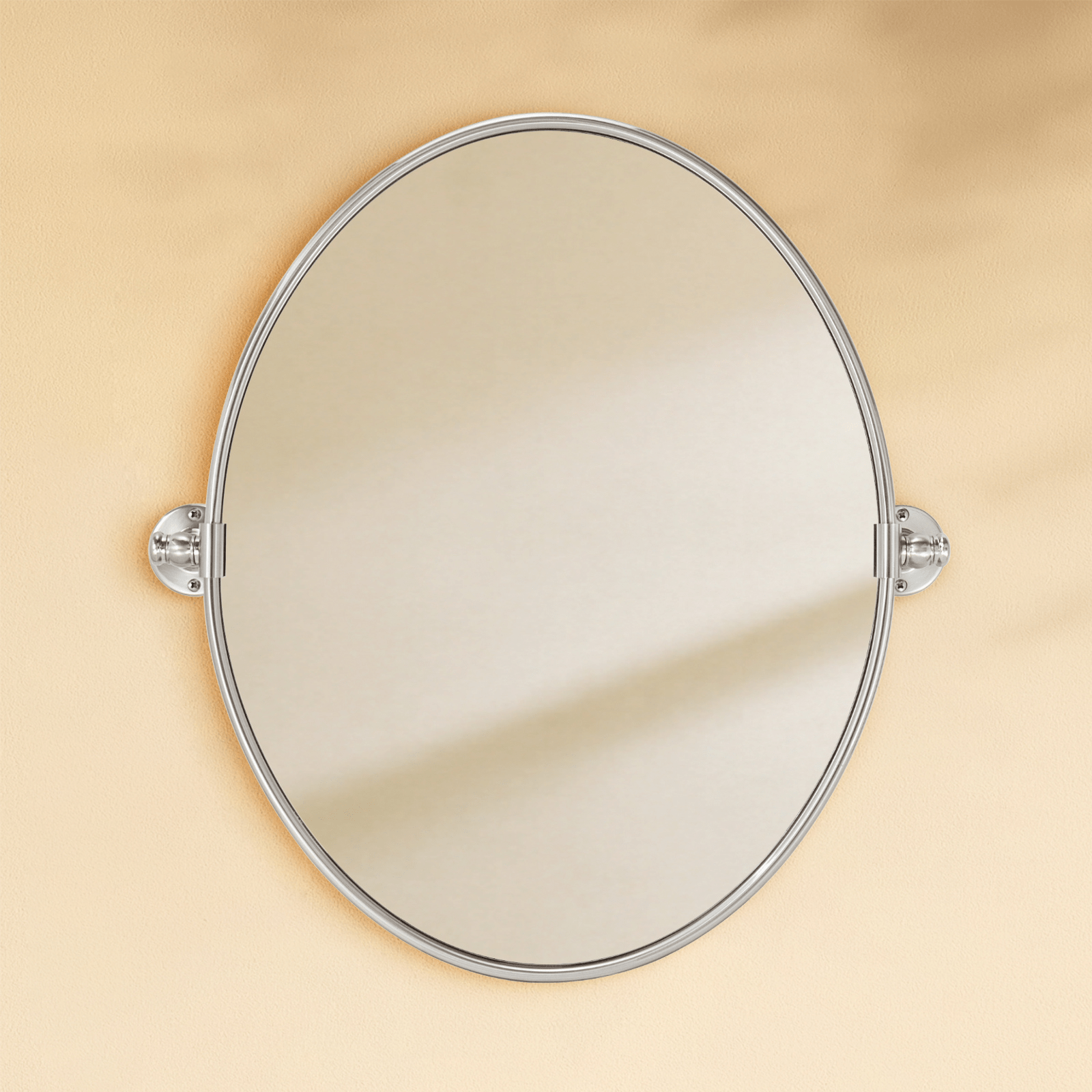 Luecinda Farmhouse Oval Bathroom Pivot Mirrors GC-00317 Brushed Nickel 19x24" TEHOME