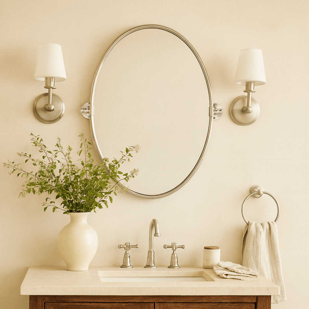 Luecinda Farmhouse Oval Bathroom Pivot Mirrors GC-00318 Brushed Nickel 19x24" TEHOME