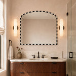 TEHOME LuluReal Marble Arched Mantel Mirror in Bold Black and White Checkerboard Pattern 31x37''
