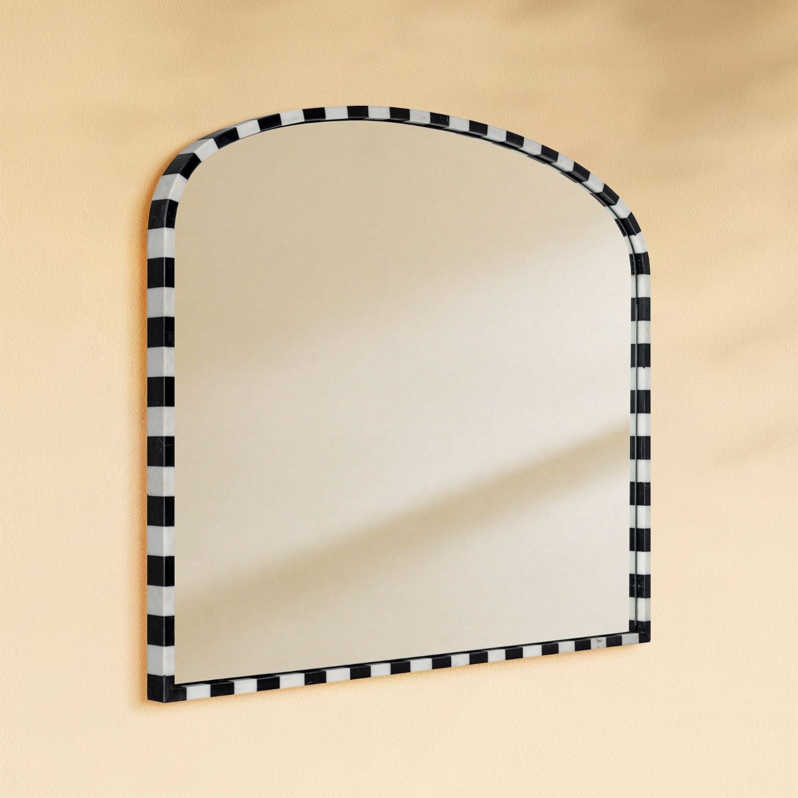 TEHOME Lulu 31x37'' Vintage Arched Mantel Mirror, Natural Marble Framed Wall Mirror, Black and White，Side View