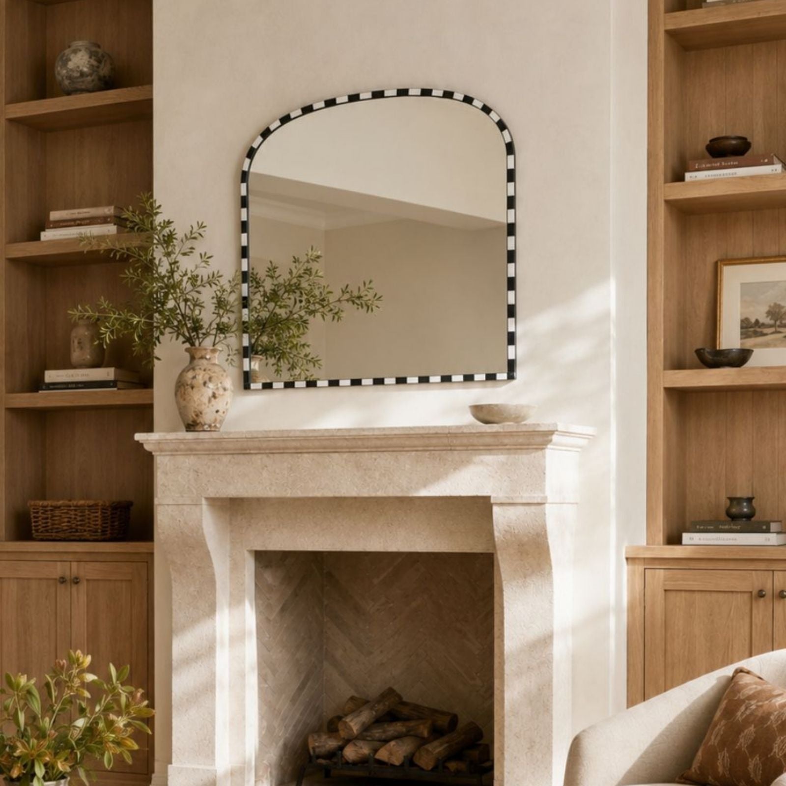 TEHOME Lulu 31x37'' Large Modern Decorative Wall Mirror with Hand-Jointed Natural Stone Frame , Perfect for Bathroom, Entryway or Dresser