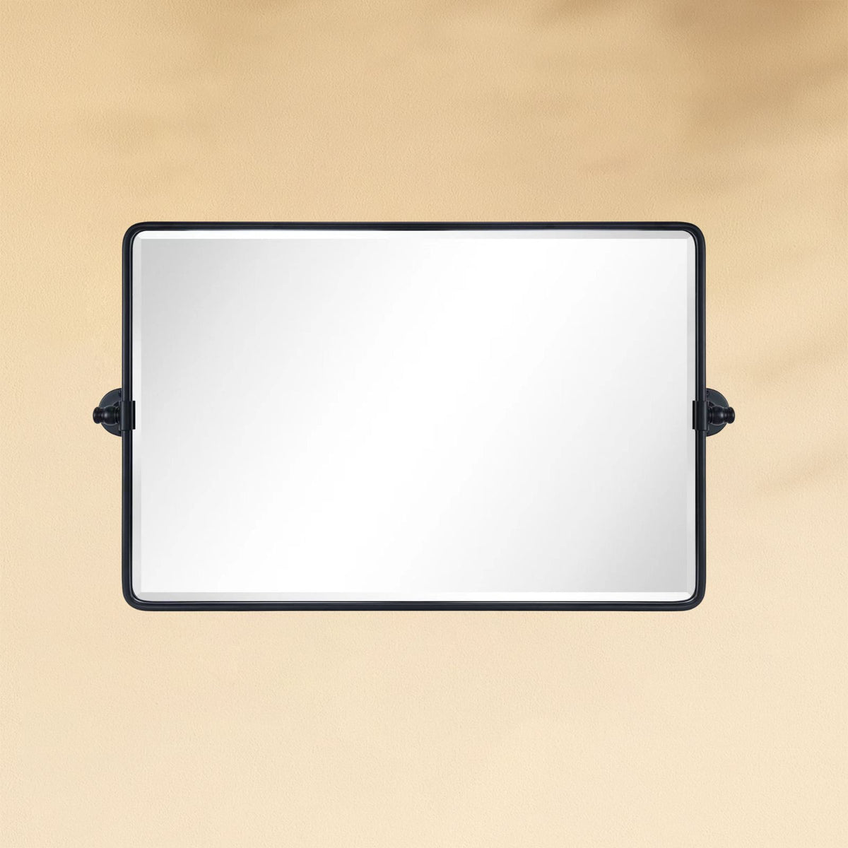 TEHOME Lutalo Black 30x20" Farmhouse Rectangle Beveled Horizontal Bathroom Pivot Mirrors Front View