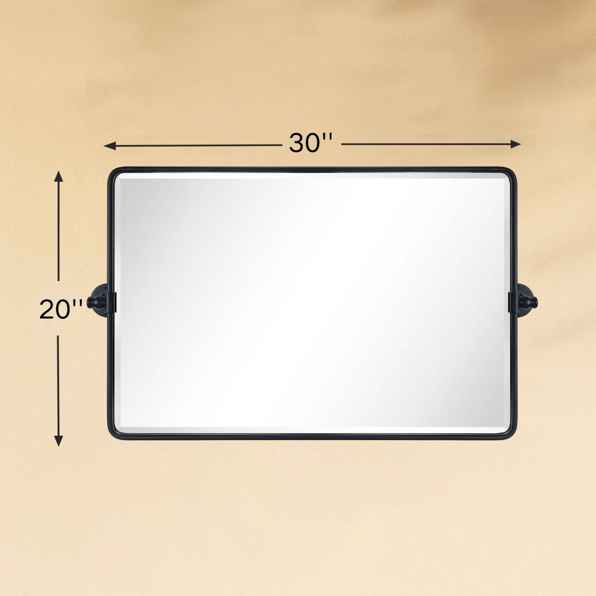 TEHOME Lutalo Black 30x20"Farmhouse Rectangle Beveled Horizontal Bathroom Pivot Mirrors Front View Dimensions