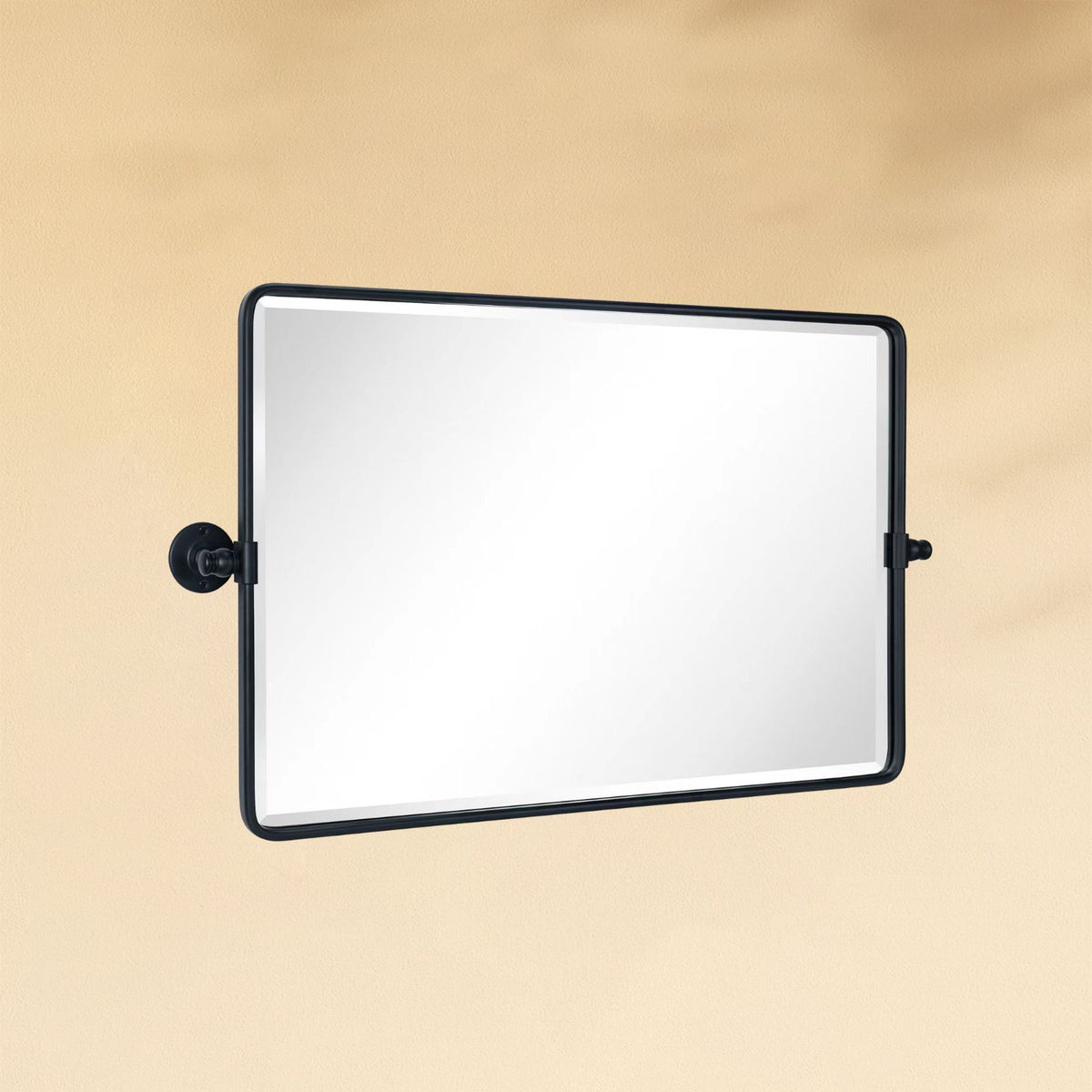 TEHOME Lutalo Black 30x20" Farmhouse Rectangle Beveled Horizontal Bathroom Pivot Mirrors Side View