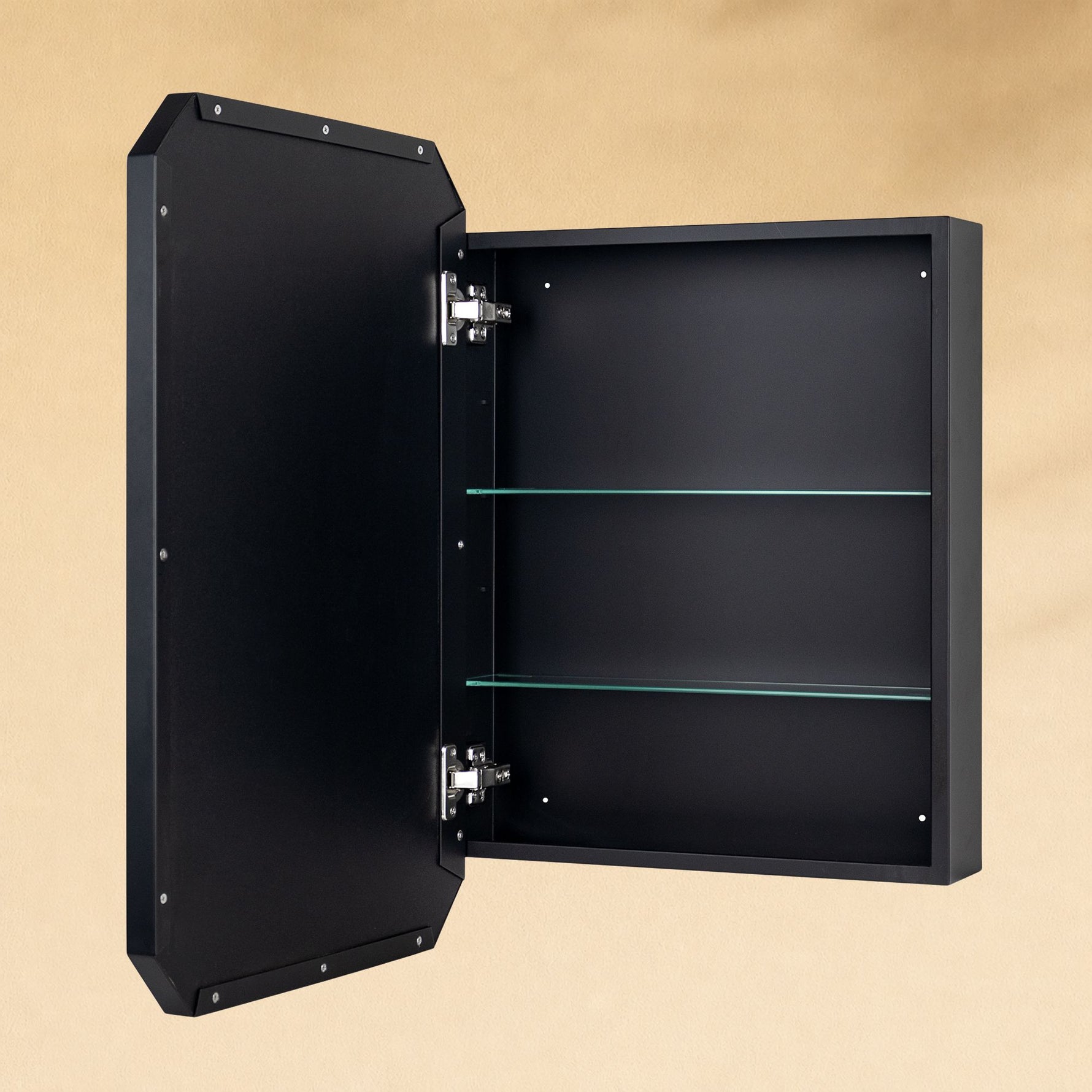 TEHOME Maeleigh Modern Octagon Recessed and Surface Mount Bathroom Medicine Cabinet with Mirrors, 18x26" in Black Finish,Side View3