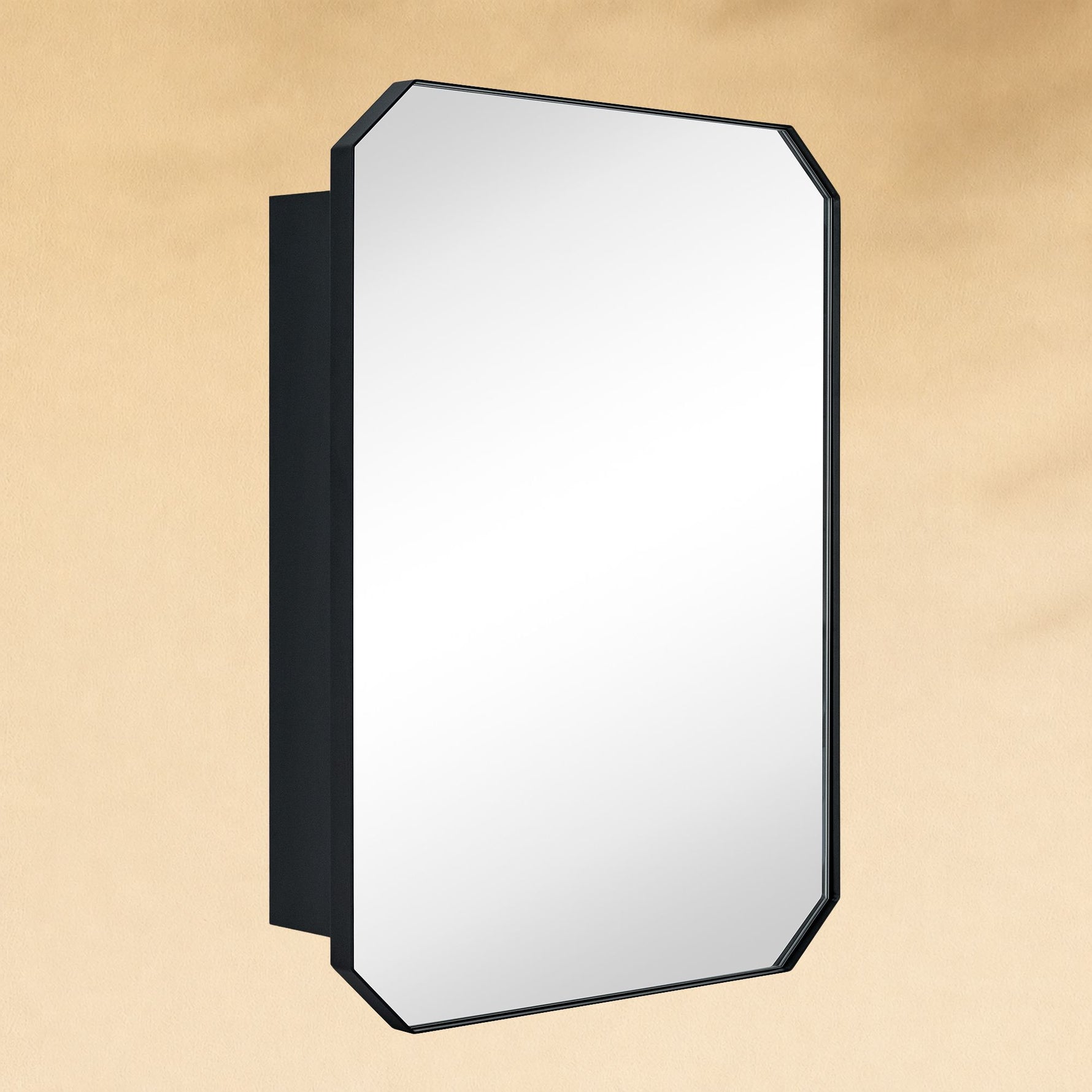 TEHOME Maeleigh Modern Octagon Recessed and Surface Mount Bathroom Medicine Cabinet with Mirrors, 18x26" in Black,Side View1