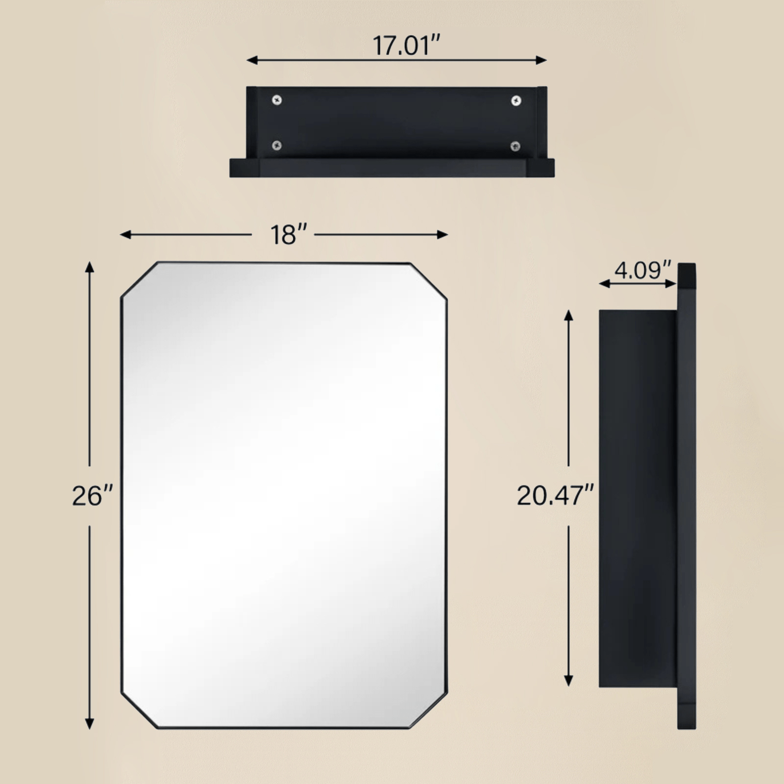 Maeleigh Modern Octagon Recessed and Surface Mount Bathroom Medicine Cabinet with Mirrors, 18x26" in Black GC-00761 TEHOME