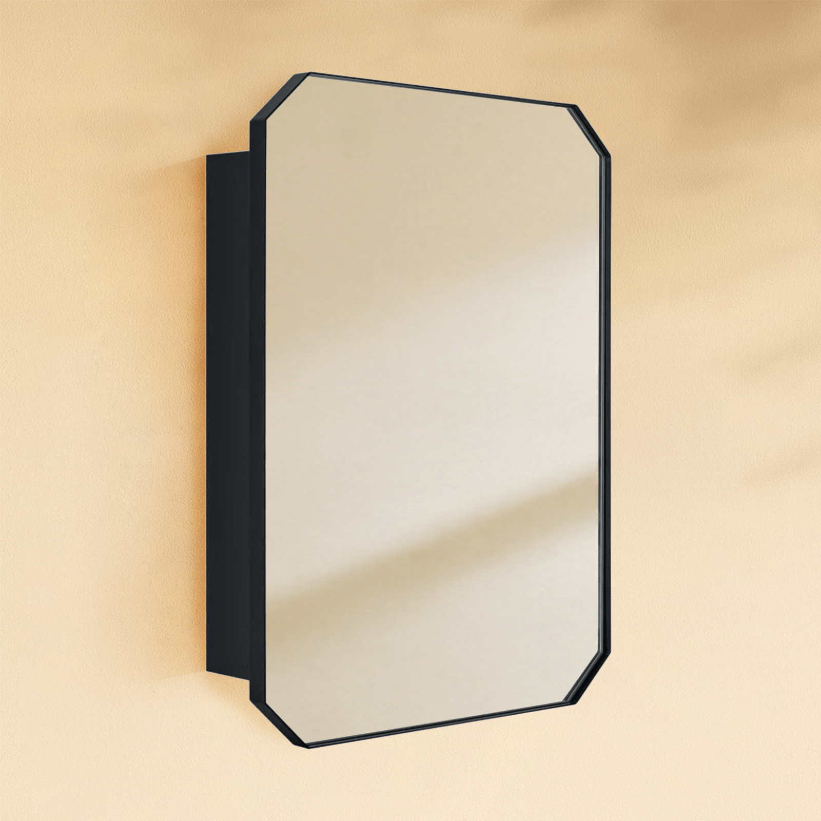 Maeleigh Modern Octagon Recessed and Surface Mount Bathroom Medicine Cabinet with Mirrors, 18x26" in Black GC-00761 TEHOME