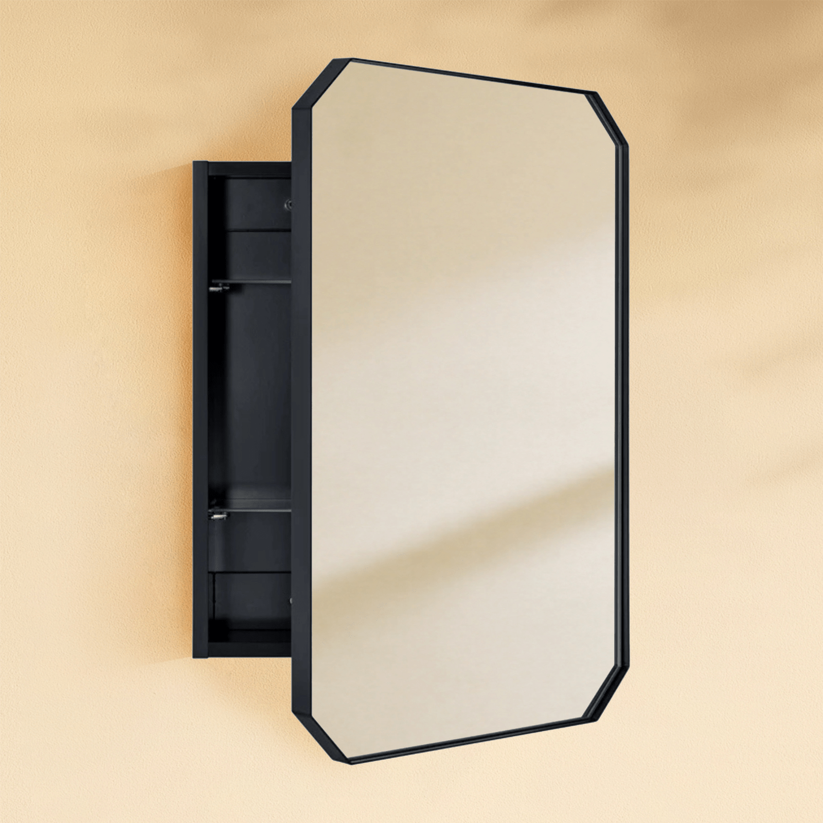 Maeleigh Modern Octagon Recessed and Surface Mount Bathroom Medicine Cabinet with Mirrors, 18x26" in Black GC-00761 TEHOME
