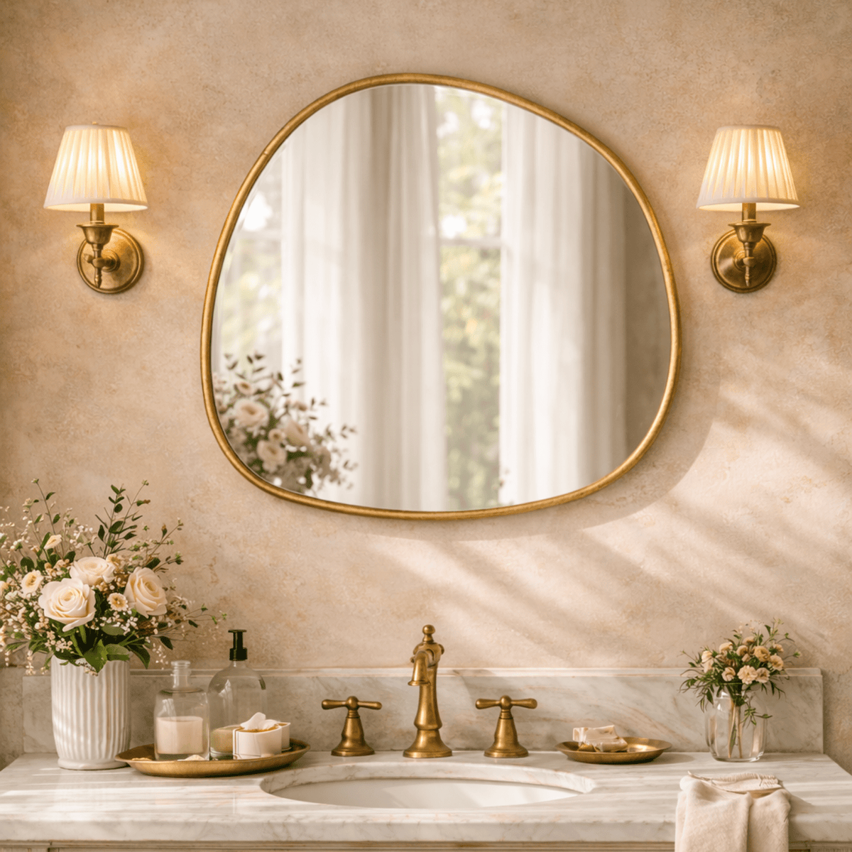 Manor Rustic Irregular Wall Mirrors GC-JDC002 Gold Foil 27x27" TEHOME