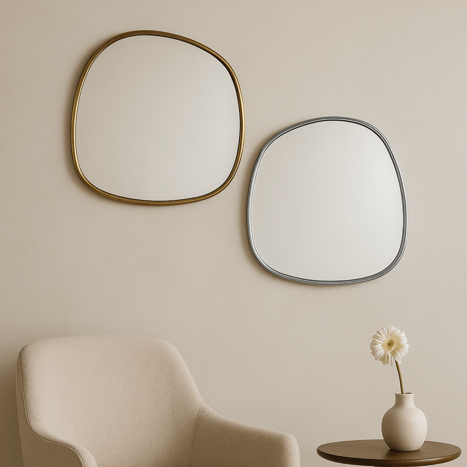 Manor Rustic Irregular Wall Mirrors GC-JDC002 Silver Foil 27x27" TEHOME