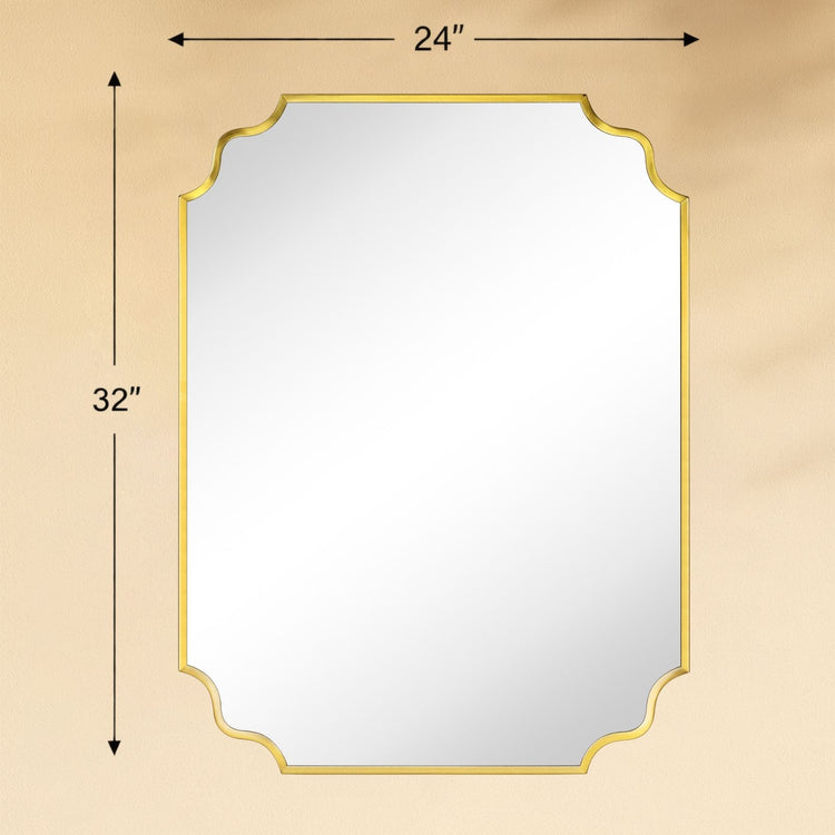 TEHOME Marin Brushed Gold 24x32 Scalloped Arch Bathroom Vanity Wall Mirror Front View Size