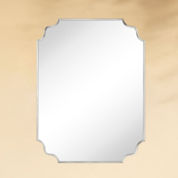 TEHOME Marin Brushed Nickel 24x32 Scalloped Arch Bathroom Vanity Wall Mirror Front View