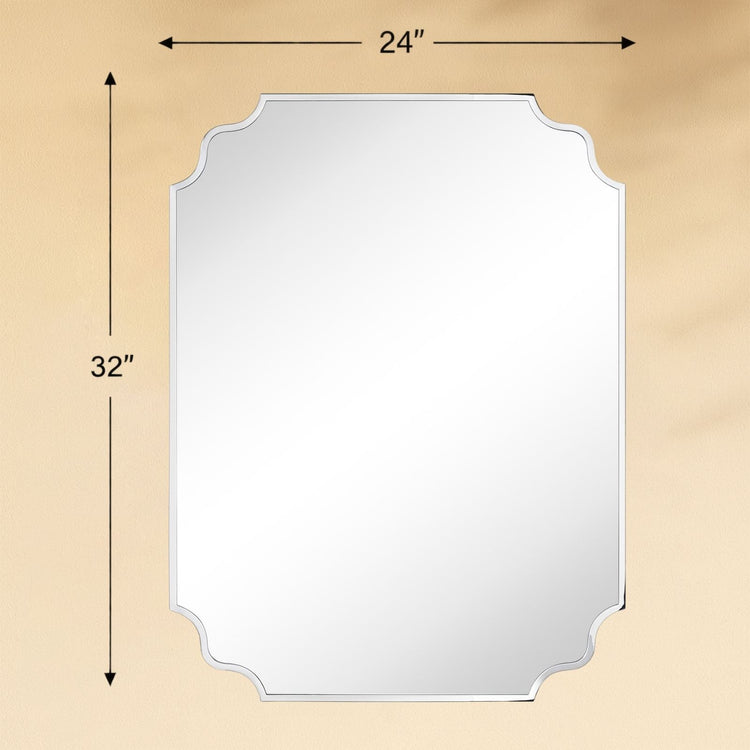 TEHOME Marin Chrome 24x32 Scalloped Arch Bathroom Vanity Wall Mirror Front View Size