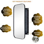 Adasu Mid - century Rectangle Recessed and Surface Mount Bathroom Medicine Cabinet with Mirrors GC-XB0018 Black 20x40" TEHOME