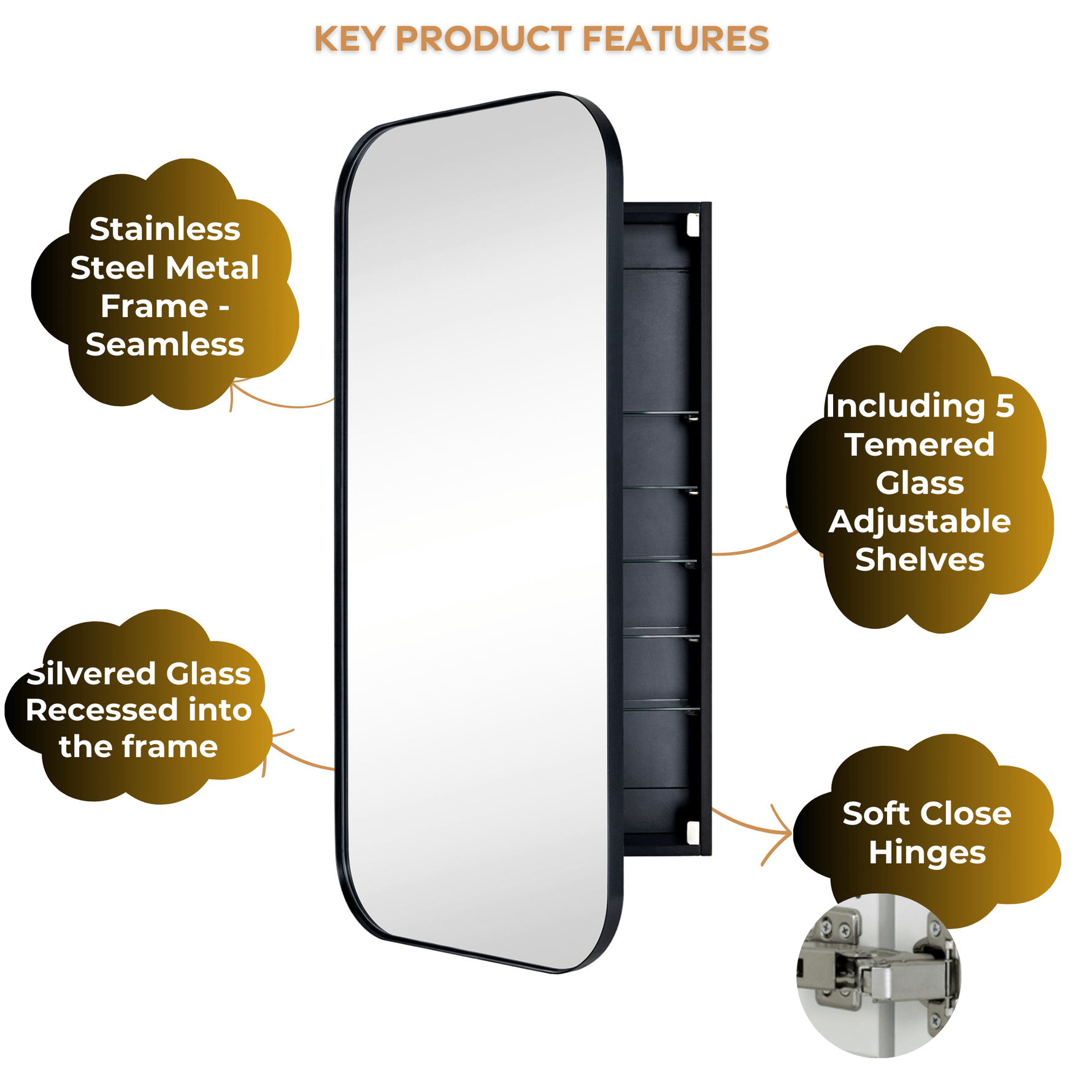 Adasu Mid - century Rectangle Recessed and Surface Mount Bathroom Medicine Cabinet with Mirrors GC-XB0018 Black 20x40" TEHOME