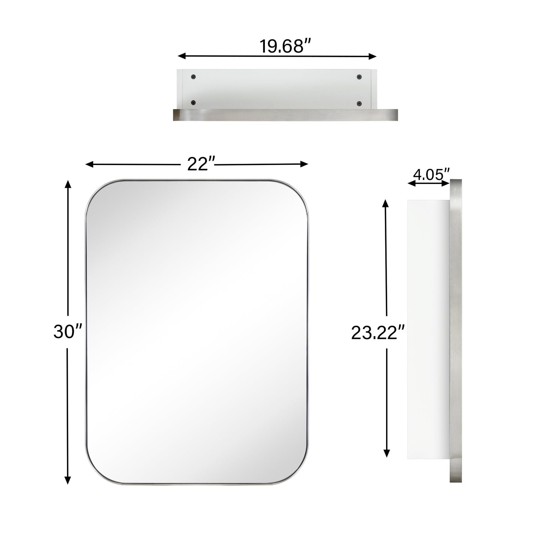 Mileta Mid - century Rectangle Recessed and Surface Mount Bathroom Medicine Cabinet with Mirrors GC-XB0017 Brushed Nickel 22x30" TEHOME