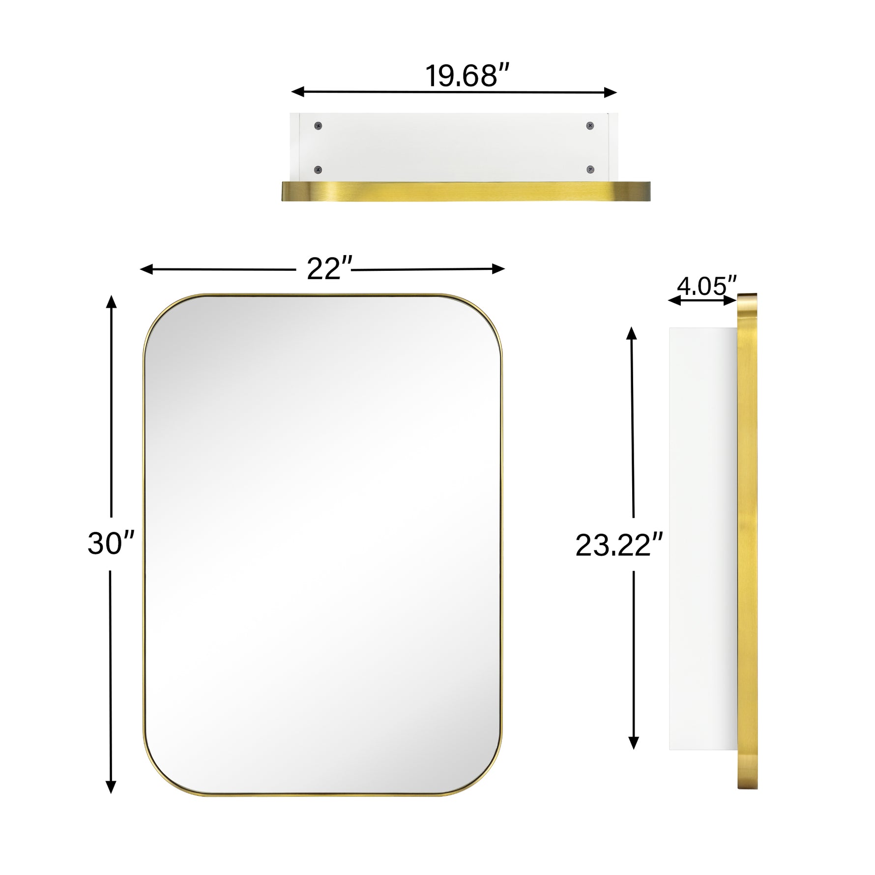 Mileta Mid - century Rectangle Recessed and Surface Mount Bathroom Medicine Cabinet with Mirrors GC-XB0016 Brushed Gold 22x30" TEHOME