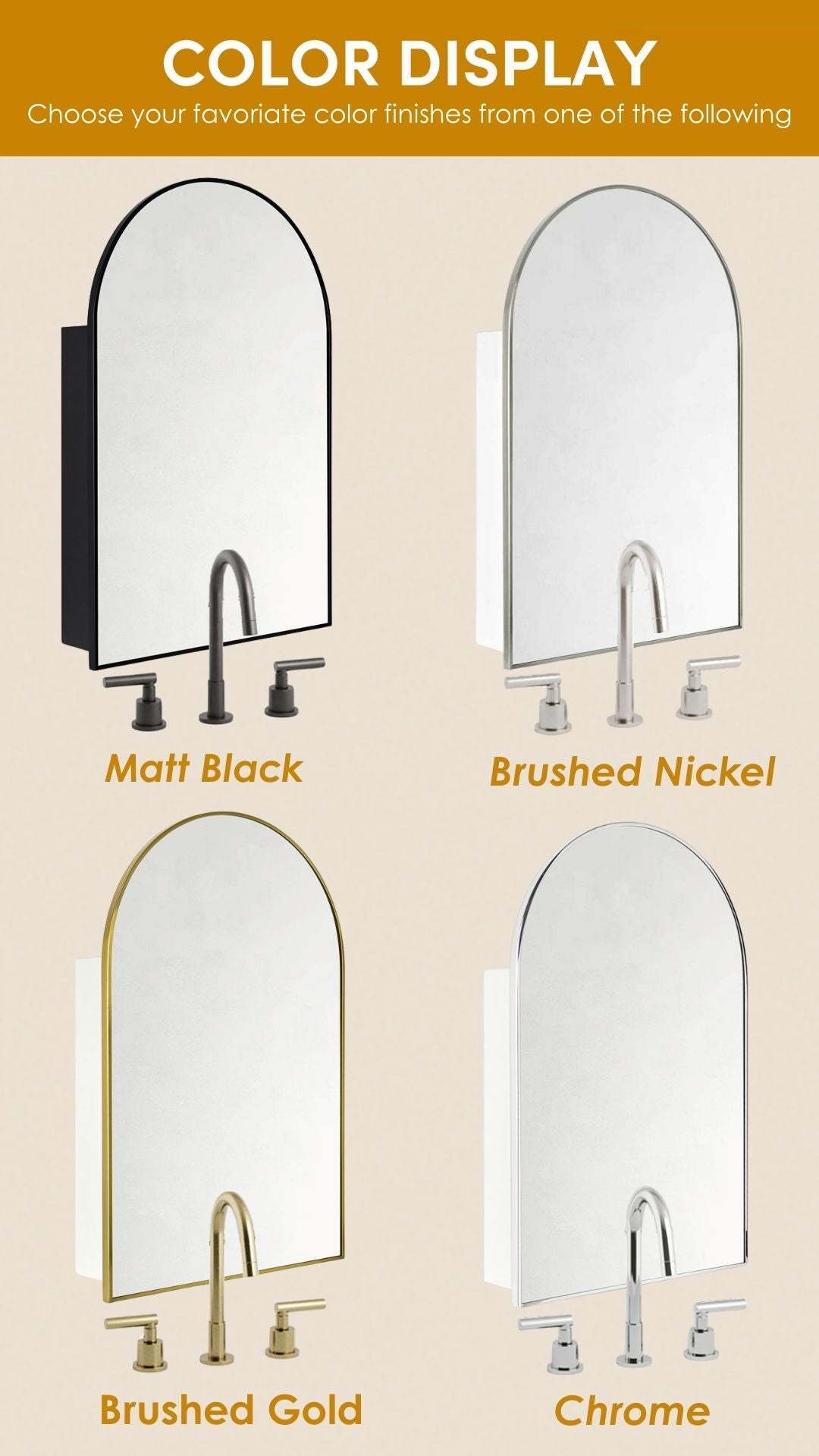 Dake Modern Arch Recessed and Surface Mount Bathroom Medicine Cabinet with Mirrors GC-XB0010 Black 20x30" TEHOME