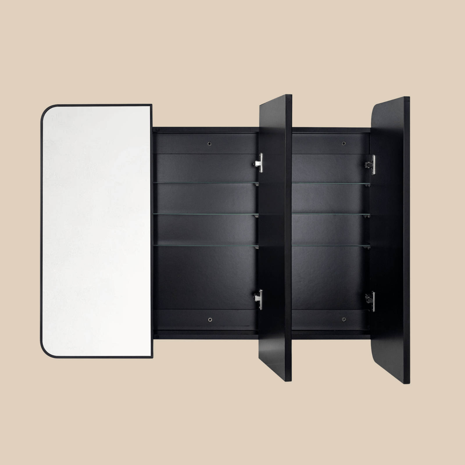 Haven Modern Rectangle Triple Door Recessed and Surface Mount Bathroom Medicine Cabinet with Mirrors GC-XB0049 Black 36x26 TEHOME