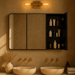 Haven Modern Rectangle Triple Door Recessed and Surface Mount Bathroom Medicine Cabinet with Mirrors GC-XB0049 Black 36x26 TEHOME