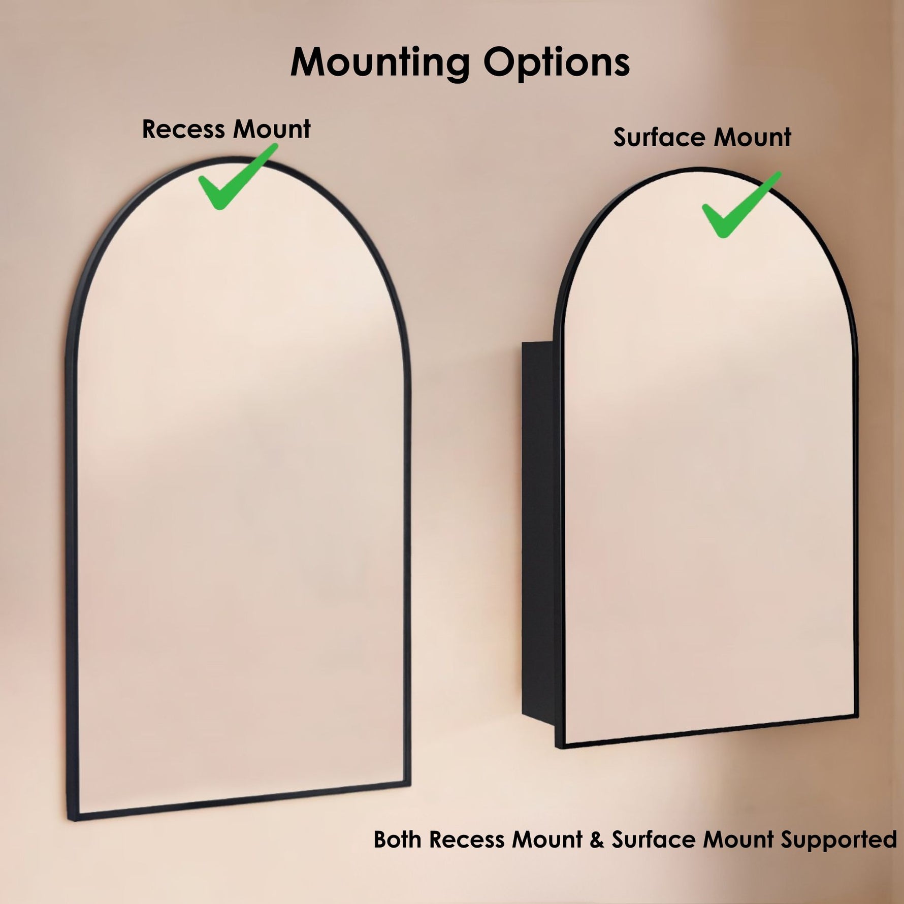 Dake Modern Arch Recessed and Surface Mount Bathroom Medicine Cabinet with Mirrors GC-XB0027 Black 24x36" TEHOME