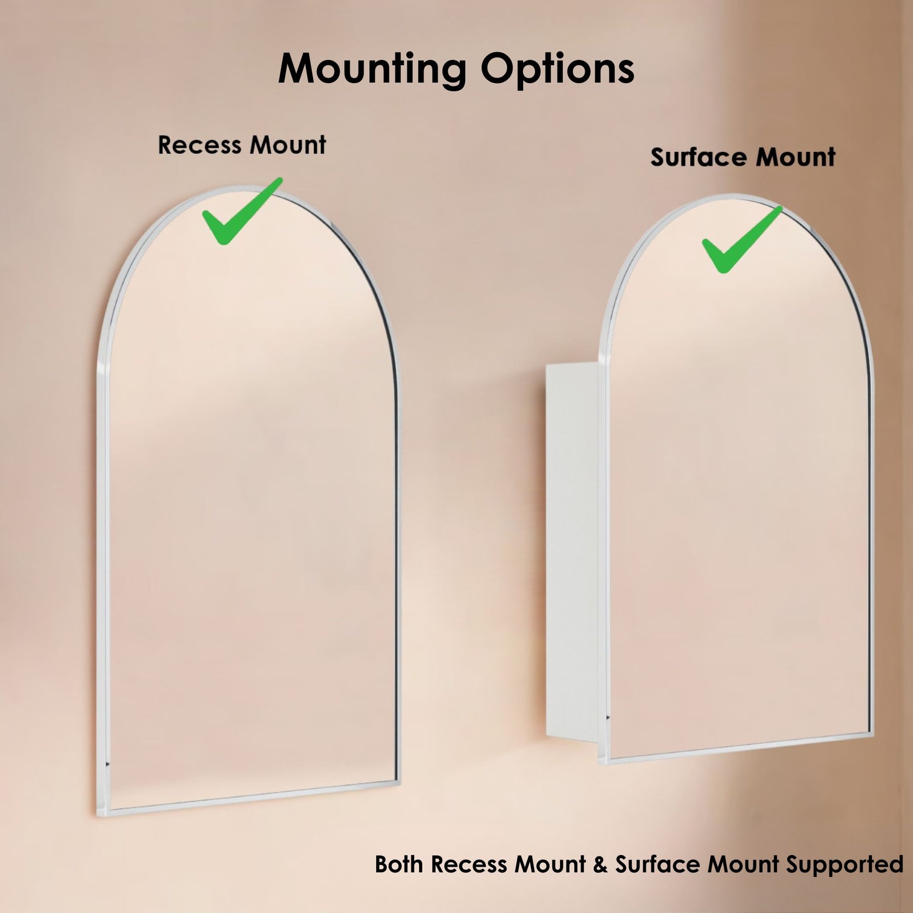 Dake Modern Arch Recessed and Surface Mount Bathroom Medicine Cabinet with Mirrors GC-XB0011 Chrome 20x30" TEHOME