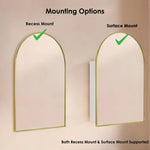 Dake Modern Arch Recessed and Surface Mount Bathroom Medicine Cabinet with Mirrors GC-XB0029 Brushed Gold 24x36" TEHOME
