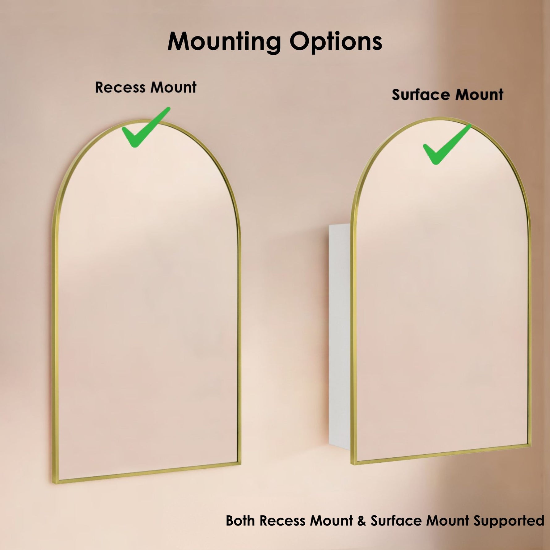 Dake Modern Arch Recessed and Surface Mount Bathroom Medicine Cabinet with Mirrors GC-XB0029 Brushed Gold 24x36" TEHOME