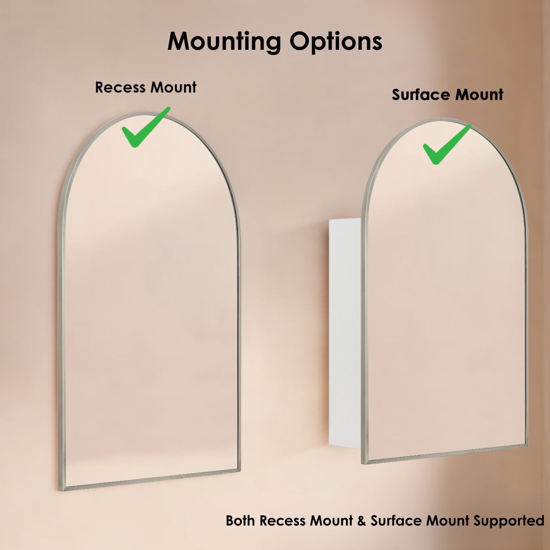 Dake Modern Arch Recessed and Surface Mount Bathroom Medicine Cabinet with Mirrors GC-XB0030 Brushed Nickel 24x36" TEHOME