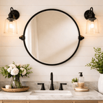 Opeline Farmhouse Round Bathroom Pivot Mirrors, 26" Dia in Black GC-00130 TEHOME