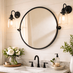 Opeline Farmhouse Round Bathroom Pivot Mirrors, 26" Dia in Black GC-00130 TEHOME