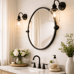 Opeline Farmhouse Round Bathroom Pivot Mirrors, 26" Dia in Black GC-00130 TEHOME