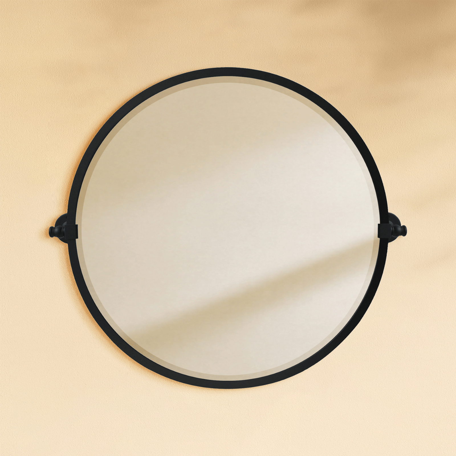 Opeline Farmhouse Round Bathroom Pivot Mirrors, 26" Dia in Black GC-00130 TEHOME