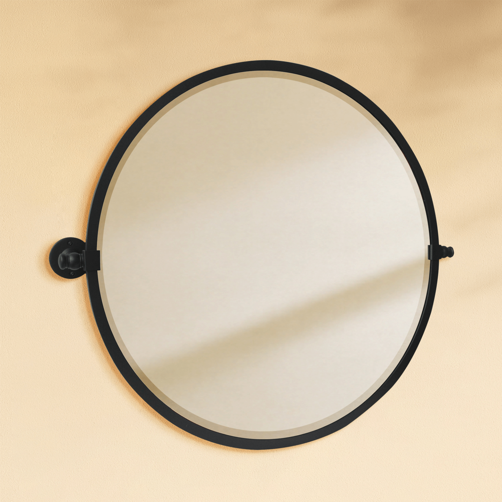 Opeline Farmhouse Round Bathroom Pivot Mirrors, 26" Dia in Black GC-00130 TEHOME