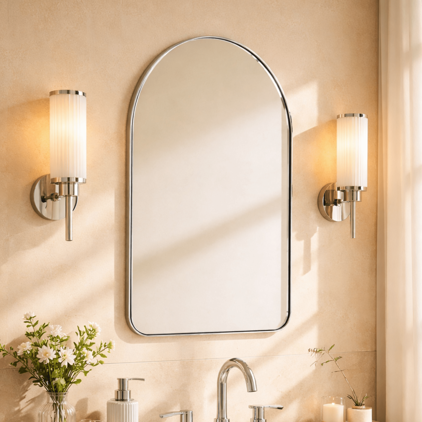 Ophira Modern Arch Bathroom Mirrors GC-0Y022 Chrome 21x30" TEHOME