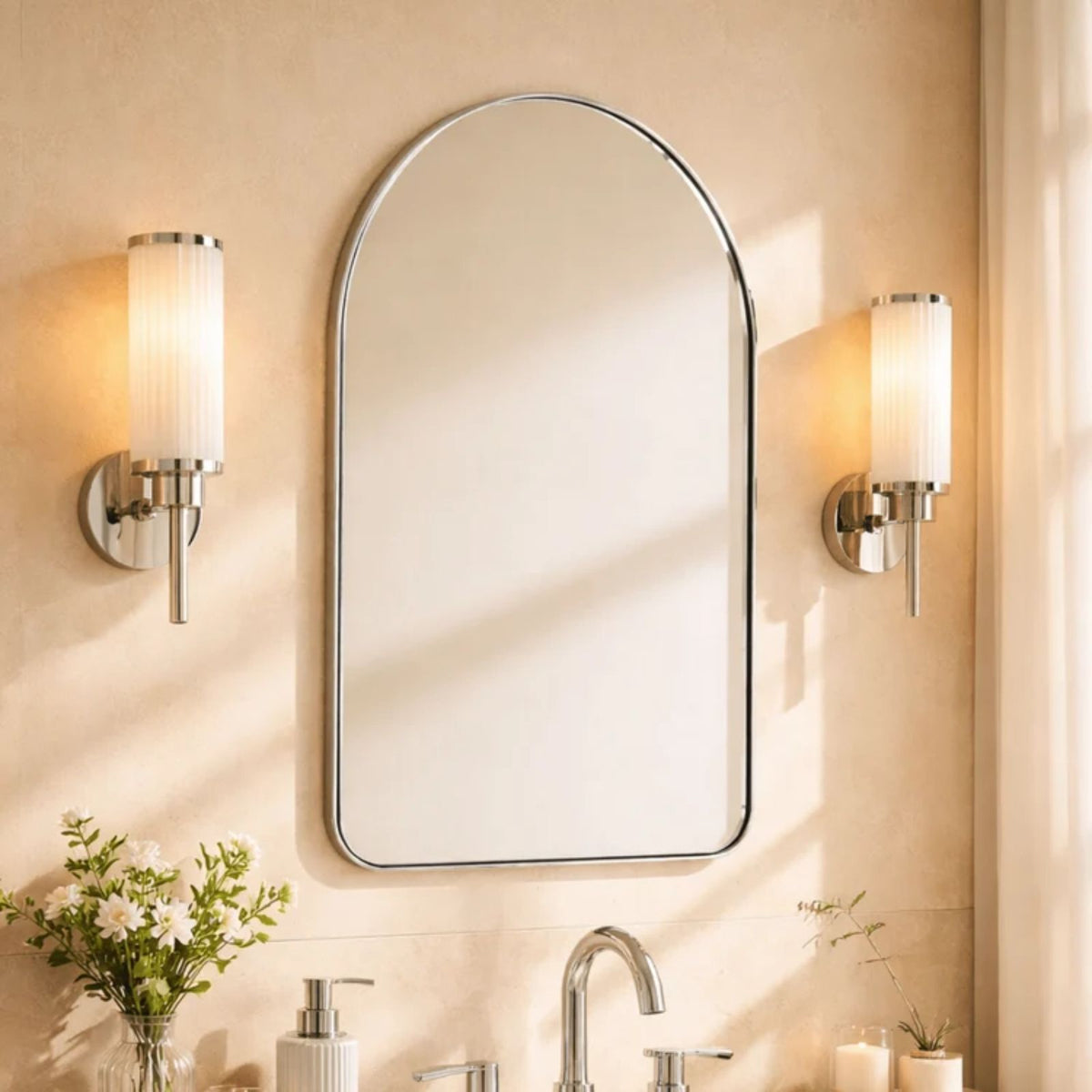 TEHOME Ophira Brushed Nickel 21x30'' Modern Arch Bathroom Mirrors Side View