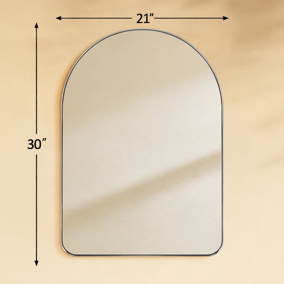 TEHOME Ophira Brushed Nickel 21x30'' Modern Arch Wall Mirrors Front View Dimension