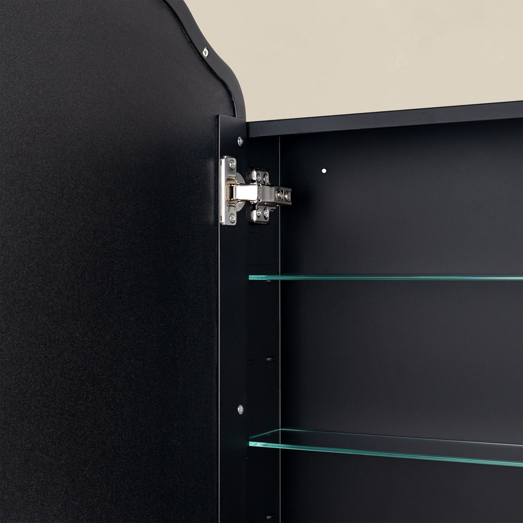 TEHOME Osterhus Modern Scalloped Recessed and Surface Mount Bathroom Medicine Cabinet with Mirrors, Black Finish,18x29",detail View2