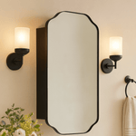 Osterhus Modern Scalloped Recessed and Surface Mount Bathroom Medicine Cabinet with Mirrors, 18x29" in Black GC-00760 TEHOME