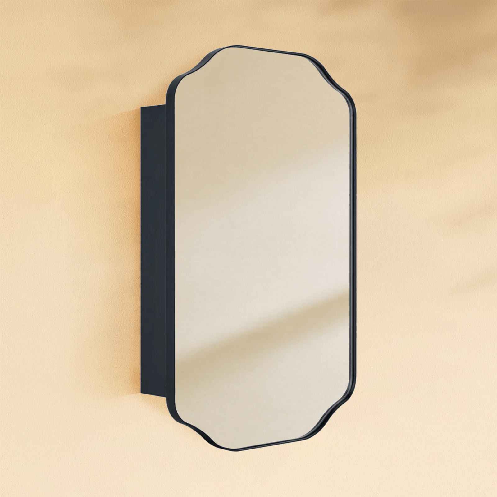 Osterhus Modern Scalloped Recessed and Surface Mount Bathroom Medicine Cabinet with Mirrors, 18x29" in Black GC-00760 TEHOME