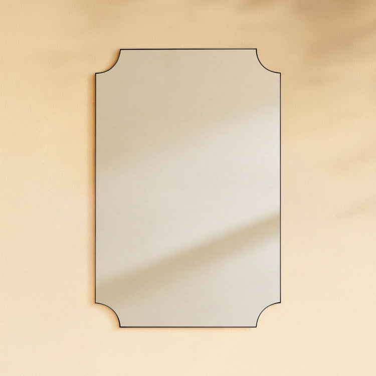 TEHOME Parisian Modern Scalloped Bathroom Mirror Metal Framed in Black finish,20x30'',Front View