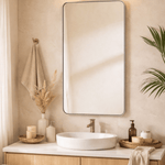 Primrose Modern Rectangle Large Wall Mirrors with Rounded Corners GC-00789 24x40" Black TEHOME
