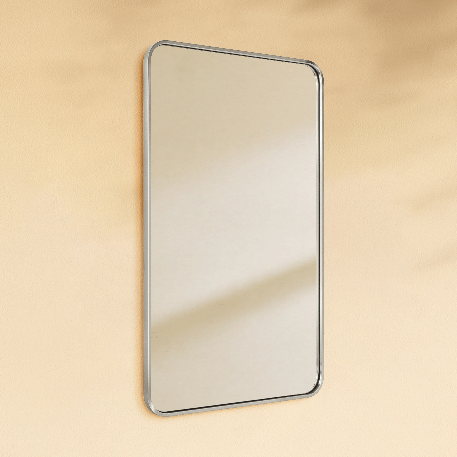 Primrose Modern Rectangle Large Wall Mirrors with Rounded Corners GC-00791 24x40" Brushed Nickel TEHOME
