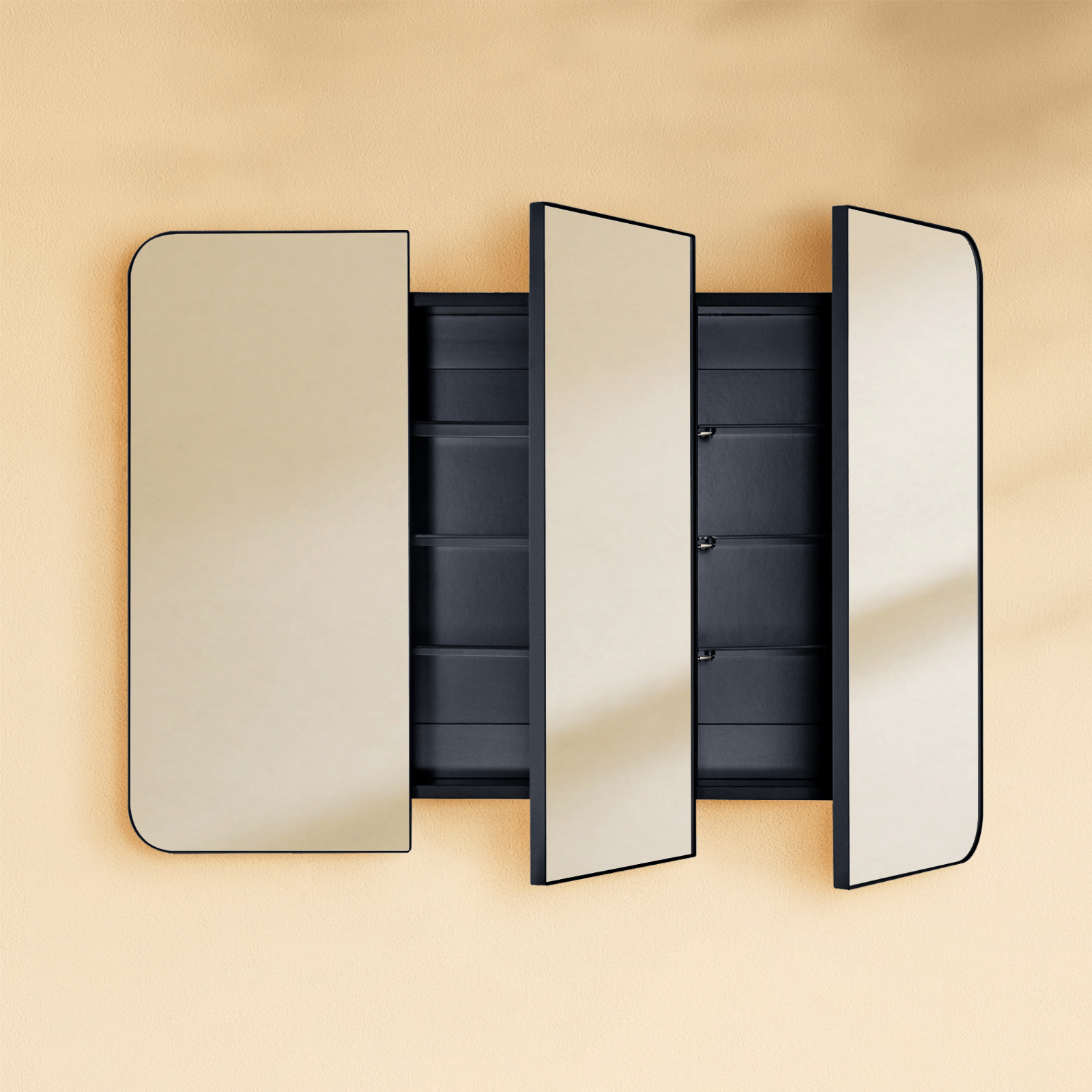 Ronelda Modern Rectangle Recessed and Surface Mount Bathroom Medicine Cabinet with Mirrors, Triple Door, 36x26" in Black GC-00737 TEHOME