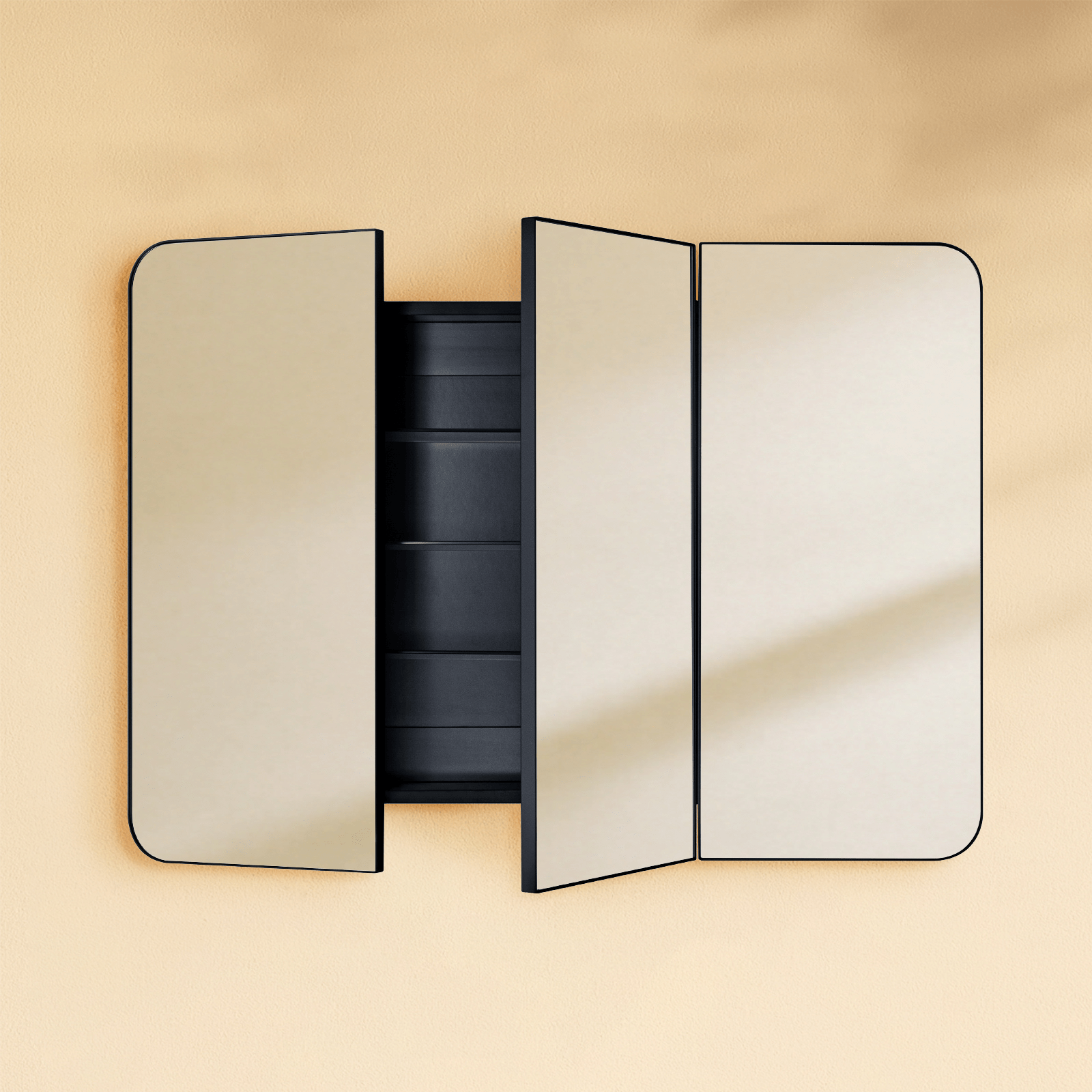 Ronelda Modern Rectangle Recessed and Surface Mount Bathroom Medicine Cabinet with Mirrors, Triple Door, 36x26" in Black GC-00737 TEHOME