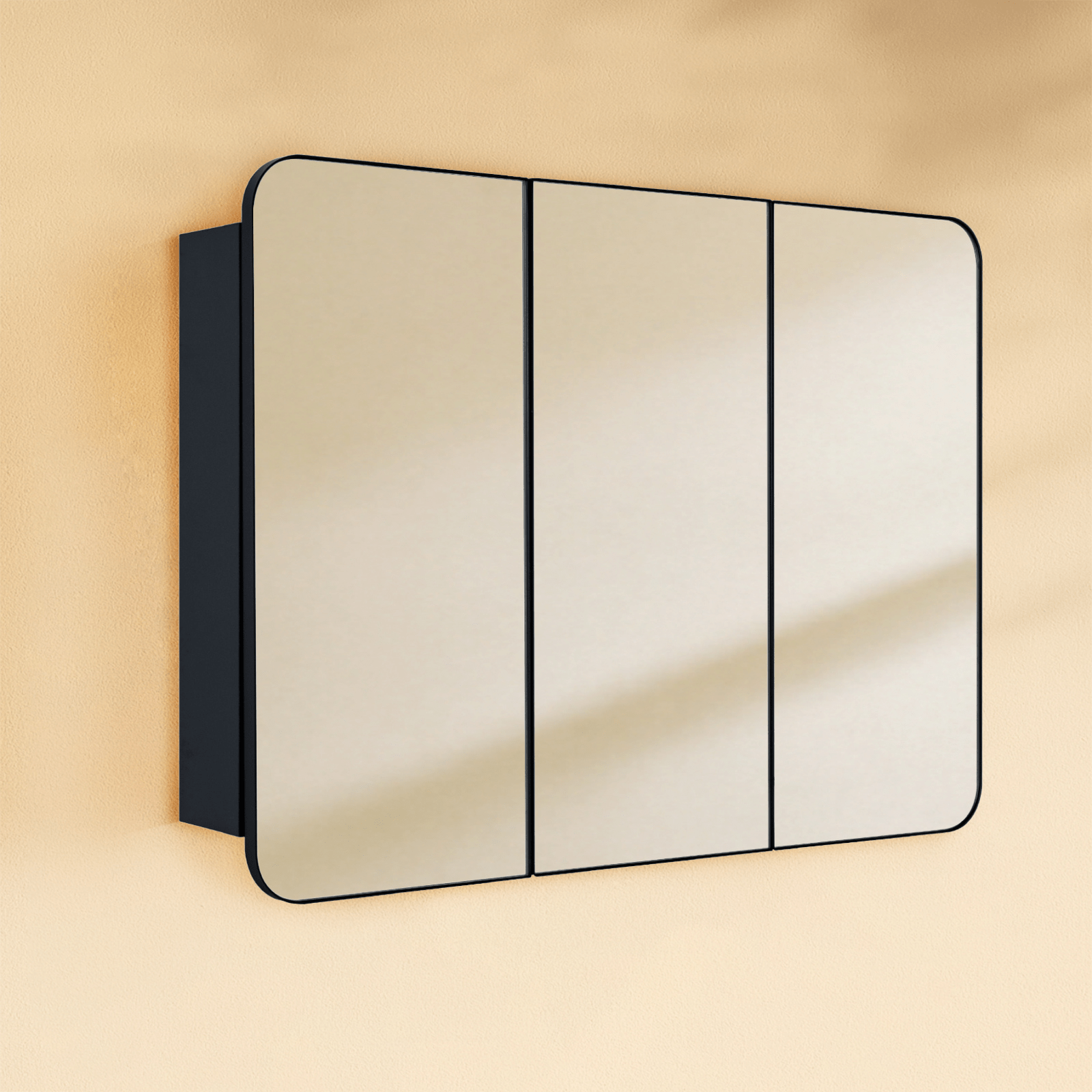 Ronelda Modern Rectangle Recessed and Surface Mount Bathroom Medicine Cabinet with Mirrors, Triple Door, 36x26" in Black GC-00737 TEHOME